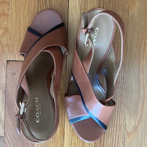 Coach Randy Wedge Sandals in Saddle Brown with Black Trim - Picture 5 of 10